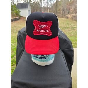 Miller High Life Trucker Hat Black Red White Mesh Snapback‎ Beer Logo Cap 2014